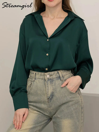 Office Wear Women Shirts Satin Blouse Luxury Pink Long Sleeve Formal Shirts Female Button Silk Tops For Women Elegant All-Match