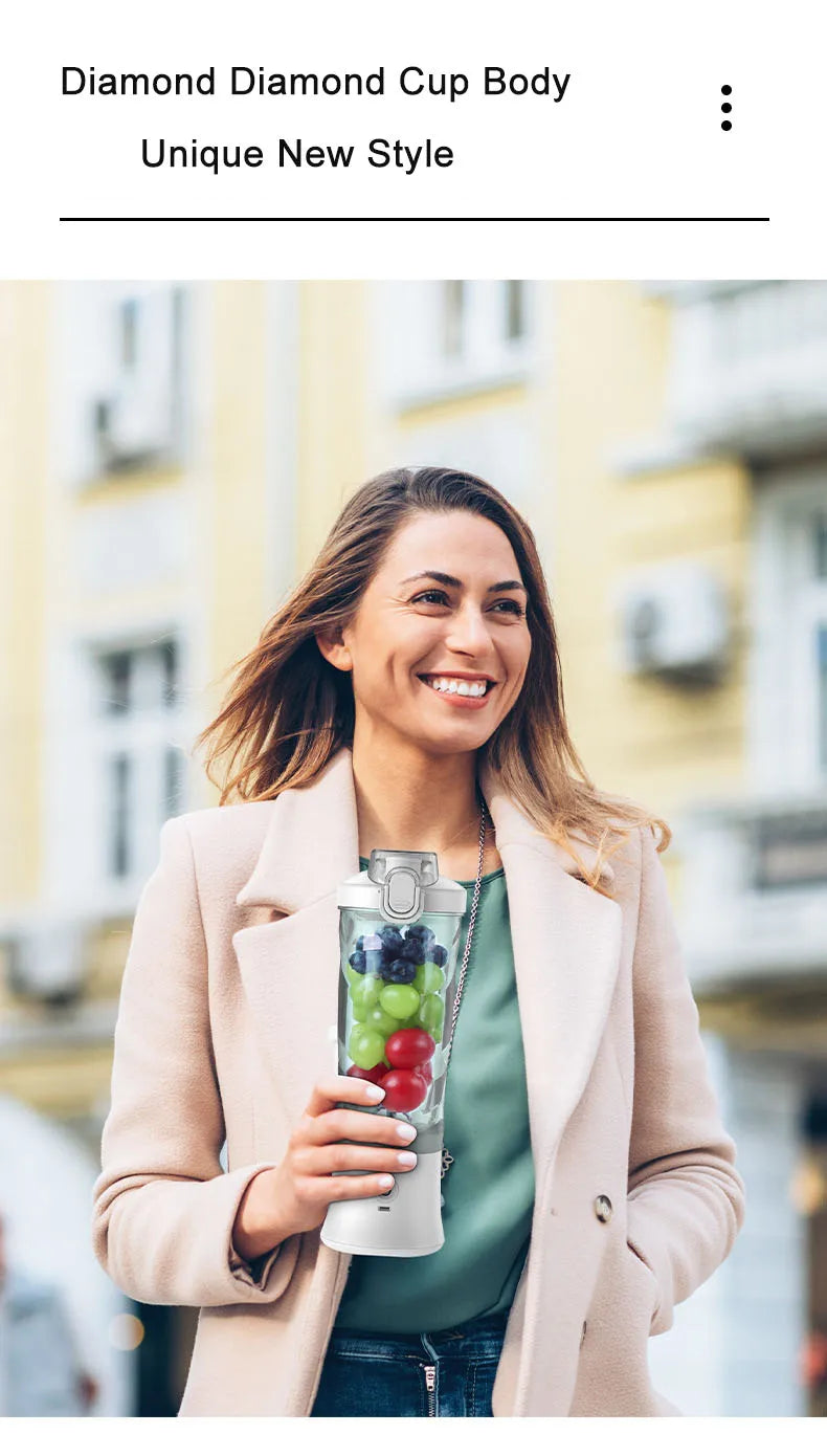 Portable Blender Juicer Multifunctional Usb Charging 600ml Electric Juicer Machine Fresh Fruit Juice Blender Smoothie Cup Bottle