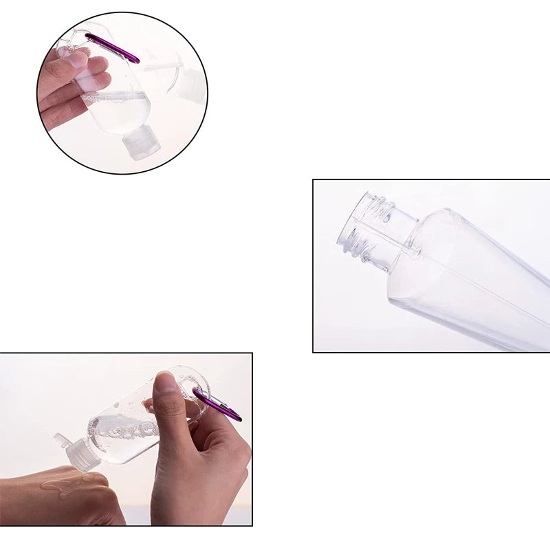 10Pcs 30/50/60ml Clear Travel Plastic Keychain Refillable Bottles Empty Spray/Flip Bottles Portable Mini Leakproof Containers