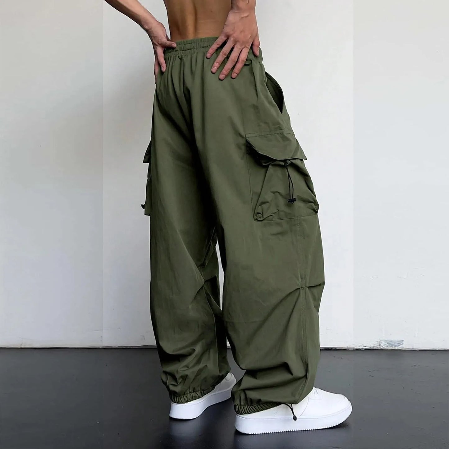 Cargo Pants For Men Baggy Long Pants,Men'S Parachute Cargo Pants Lightweight Pants Drawstring Loose Fit Hiking Casual Pants