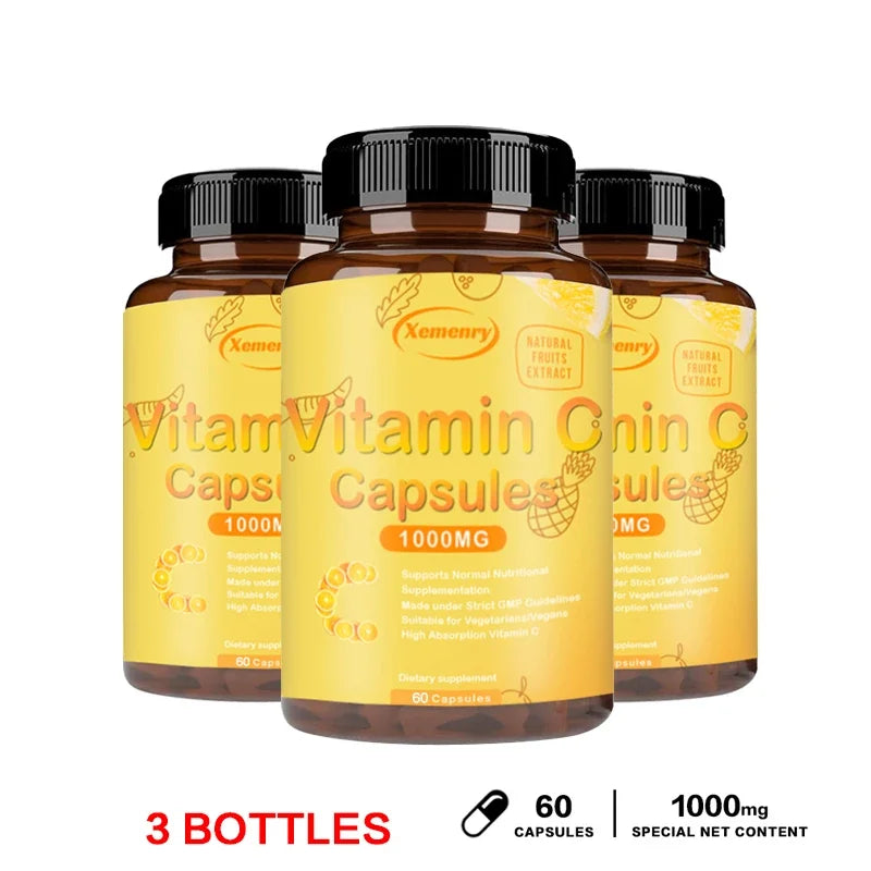 Vitamin C Capsules 1000mg - Supports Dental and Skin Health, Improves Immunity, Prevents Cancer, Antioxidant