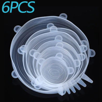 6 Pcs Silicone Covers Stretch Lids for Kitchen Microwave Food Caps Food Universal Dish Stretch Lids for Cans Kitchen Accessories
