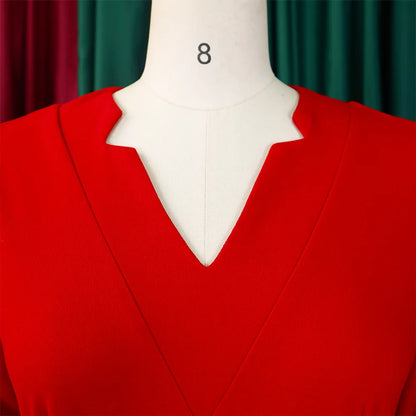 Office Dresses for Women V Neck Full Sleeve Belt Waisted Pleated Mid Calf Elegant Female Business Work Wear Dress Midi Cloth New
