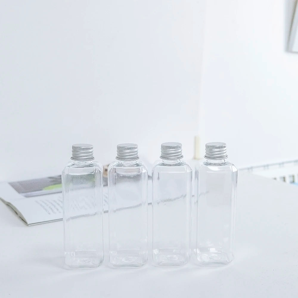100ml Rectangle Bottles Travel Kit Refillable PET Plastic Square Portable Jar With Aluminium Screw Cap Leakage Proof Healthy
