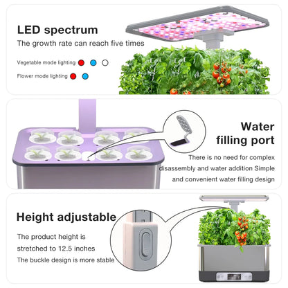 8 Pods Hydroponics Growing System Herb Garden Kits Indoor Adjustable Height Automatic WIFI Intelligent Hydroponic Planter