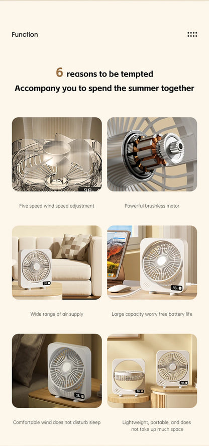 Electric Fan Portable Usb Charging Cycle Electric Fan Table Fan Digital Display 5-speed Desktop Small Fan Office Camping