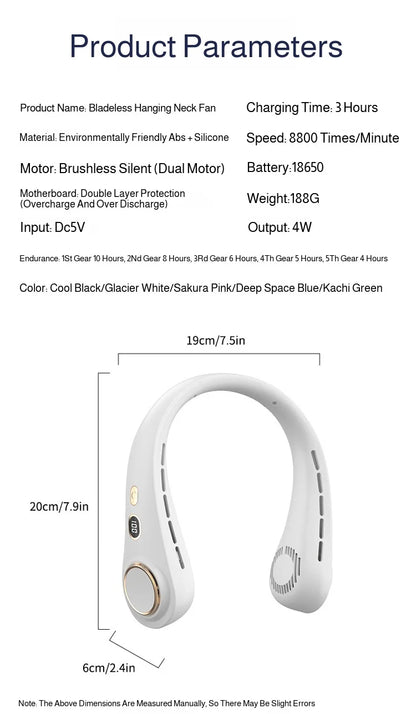 2025 Mini Hanging Neck Fan Portable Bladeless Neck Fan Air Cooler Digital Display Rechargeable Air Conditioner Neck Ventilator