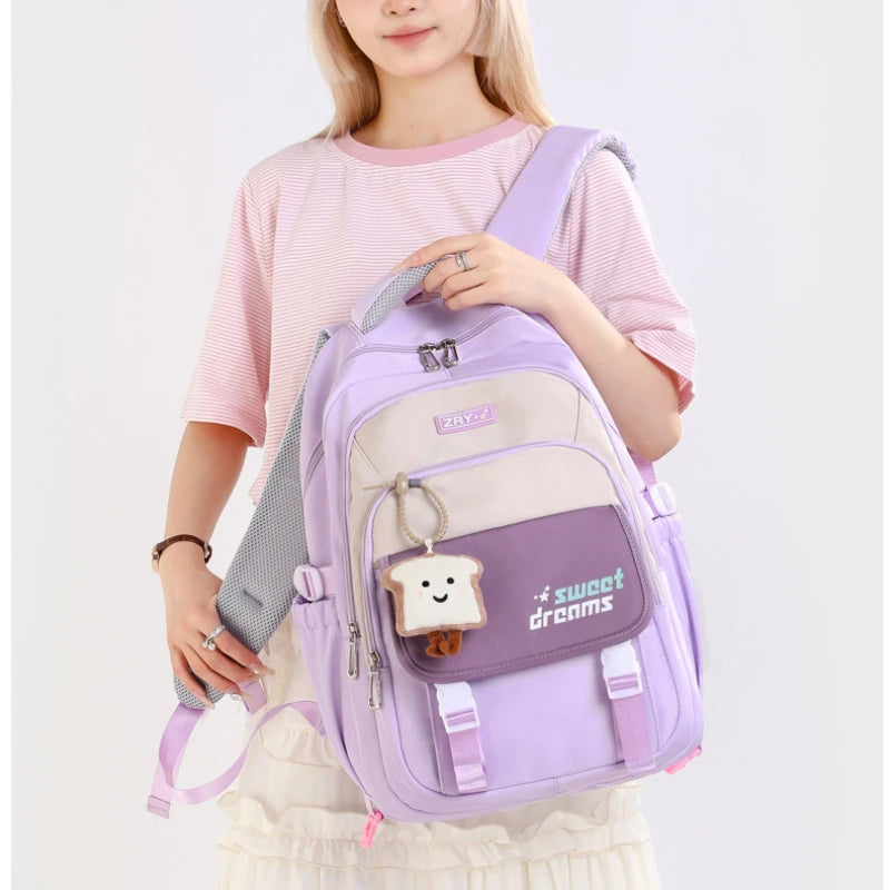 Girls Backpack for School Kawaii Bookbag for Teenage Multiple Pockets School Bag for Primary Elementary Middle School, Age 6-14