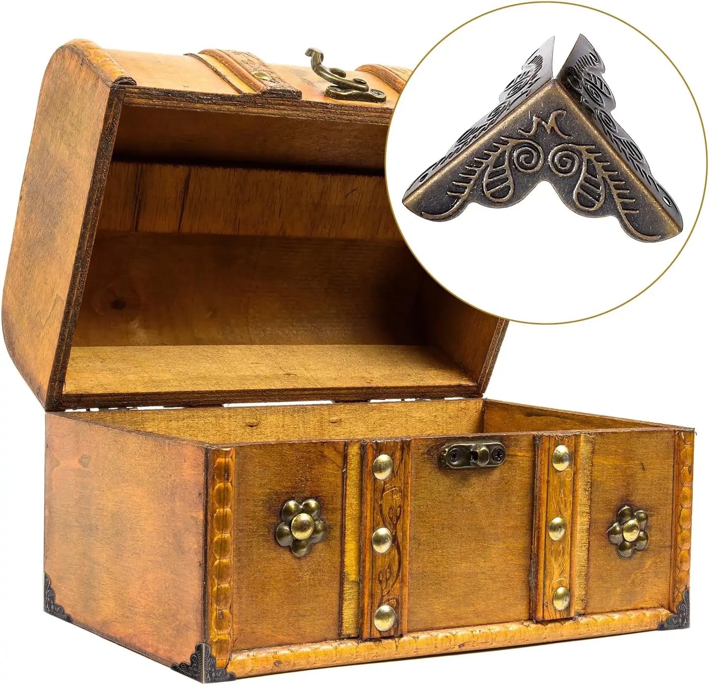 Carved Wooden Boxes Corner Protector Metal Edge Corners Guard Cover with Screws Wood Case Furniture Dresser Table Decoration