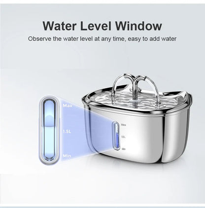 Stainless Steel Pet Water Feeder Cat Automatic Water Fountain USB Electric Mute for Cat Dog Filter Fountain Smart Drinking Bowl