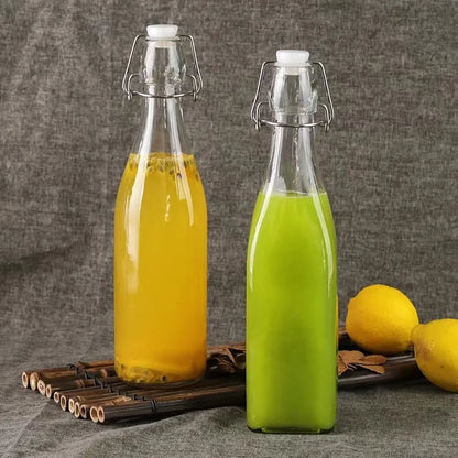 Enzyme Bottle,Bartender Tool,Fresh Lemon Lime Kitchen Oil Bottle,Jars With Lid Seal Buckle Plastic Storage Container Glass
