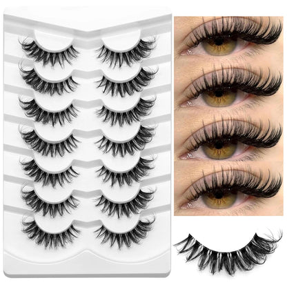 GROINNEYA Lashes 5/7 Pairs Wispy Mink Lashes Invisible Band Eyeashes Look Like Extensions Strip Lashes Natural Look Soft Fluffy