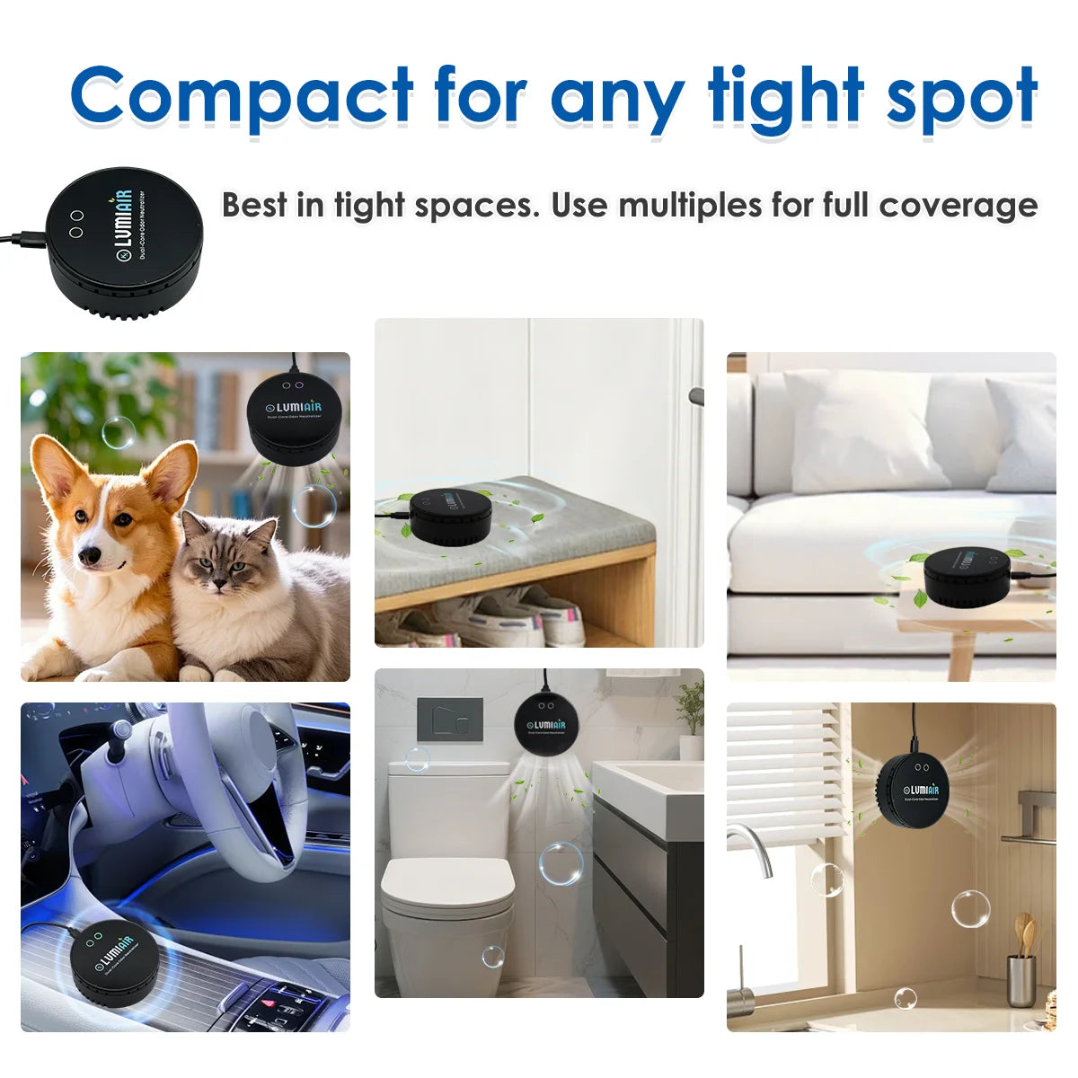 Smart Air Purifier/Deodorizer-USB-Powered Air Cleaner with Dual-core chip, Low Noise Operation for Smalller Spaces