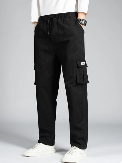 Men's Casual Wide Leg Pants Loose Straight Hip-Hop Streetwear Fashion Cargo Trousers with Pockets