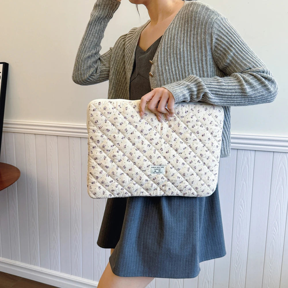 Laptop Sleeve for 11-15 Inch Laptop Tablet Puffy Quilted Floral Laptop Case Coquette Aesthetic Puffy Laptop Sleeve Cover Case