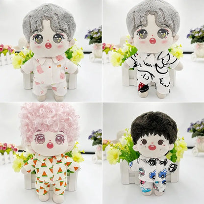20CM Plush Doll Clothes Suit Fruit Animals Printing Lapel Shirt Pants Casual Wears Cotton Stuffed Toys Idol Dolls Accessories