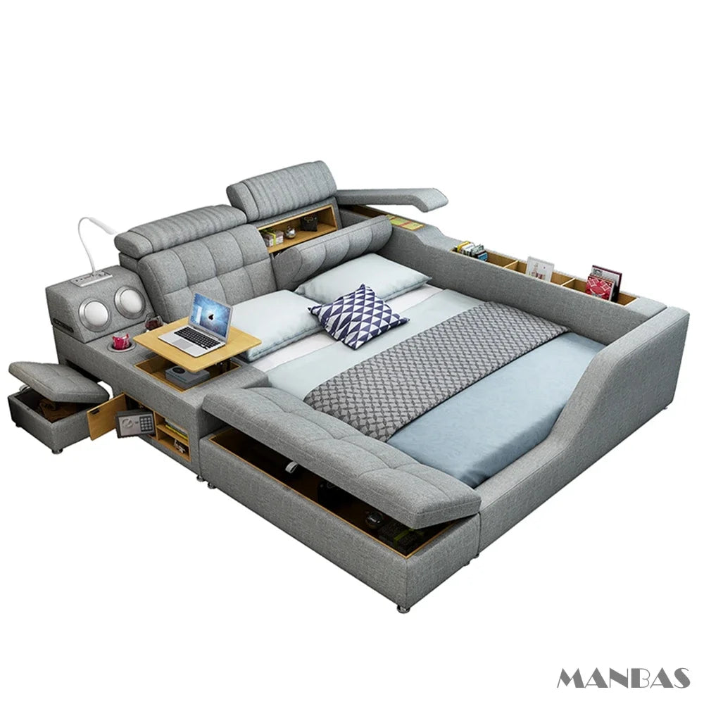 Modern Multi-Functional Tech Smart Bed with Storage, Speakers, USB, Bookshelves, and Tatami – Luxury King/Queen Ultimate Bed