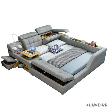 Modern Multi-Functional Tech Smart Bed with Storage, Speakers, USB, Bookshelves, and Tatami – Luxury King/Queen Ultimate Bed