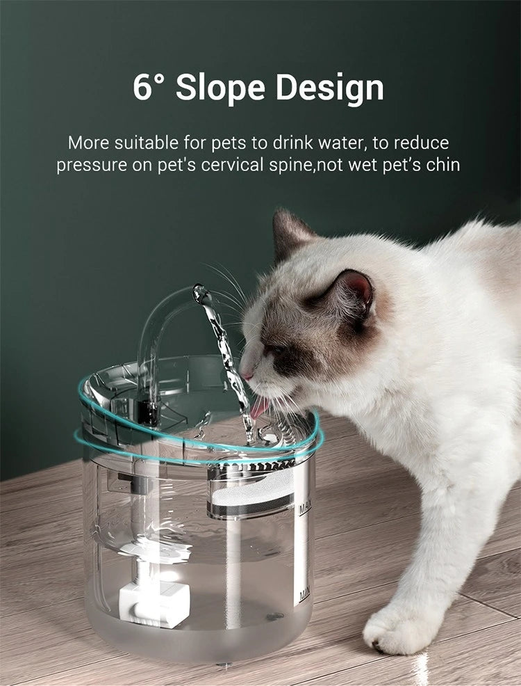 Auto Smart Cat Water Fountain Quiet Tilted Design Energy Efficient Pet Drinker for Fresh Water Circulation