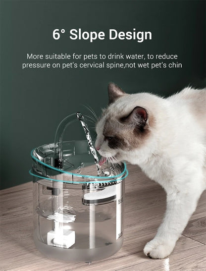 Auto Smart Cat Water Fountain Quiet Tilted Design Energy Efficient Pet Drinker for Fresh Water Circulation
