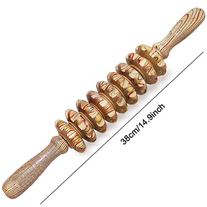 9 Rollers Wooden Massager Handheld Roller Stick Trigger Point Manual Massage Tools for Anti-cellulite, Body Muscle Pain Relief
