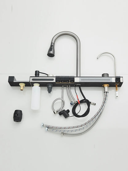 304 Stainless Steel Waterfall Kitchen Sink Large Single Slot Integrated Digital Display Faucet Set Soap Dispenser Cup Washer