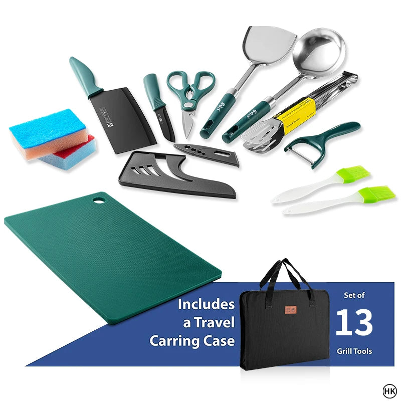 13PCS Camping cooking set, camping essentials, camping accessories, camping cooking and barbecue essentials