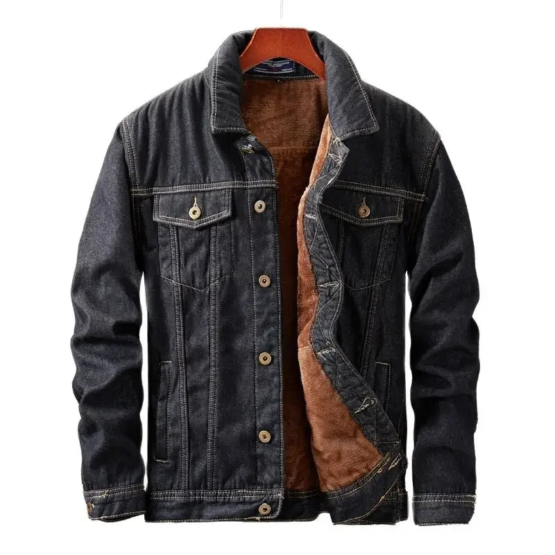Winter Men Denim Jackets Thick Outerwear Coats Mens Warm Fleece Denim Jacket Black Casual Mens Coat Cotton Jacket Mens Clothing