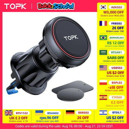 TOPK Magnetic Car Phone Mount in Car Phone Holder Air Vent Magnetic, 6 N52 Magnets Universal Mobile Phone Holders for iPhone 15