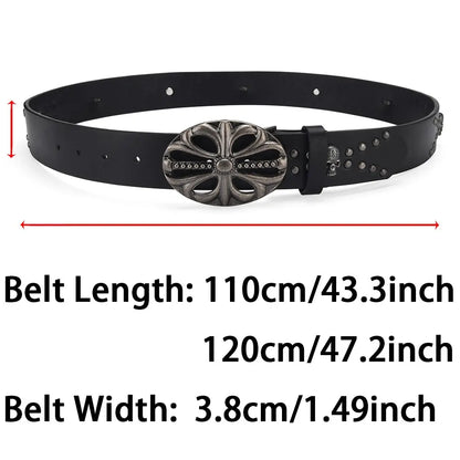 Men's Belt Bohemian Style Belt Vintage Inlaid Skeleton Head Women's Belt Riveted Belt Six Star Belt Punk Rock Sexpot Y2K Belt