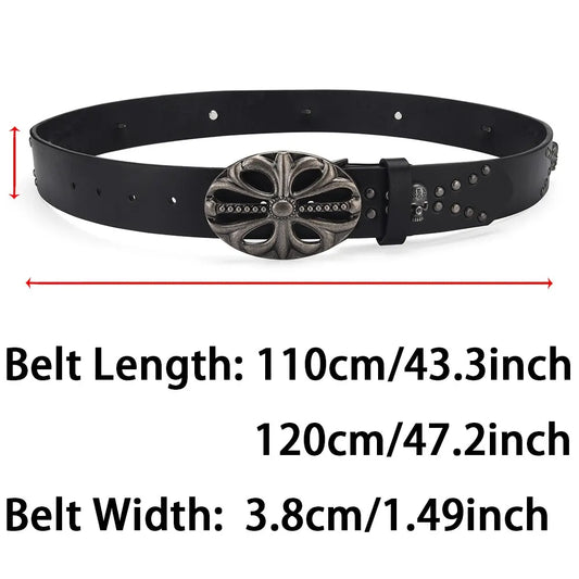 Men's Belt Bohemian Style Belt Vintage Inlaid Skeleton Head Women's Belt Riveted Belt Six Star Belt Punk Rock Sexpot Y2K Belt