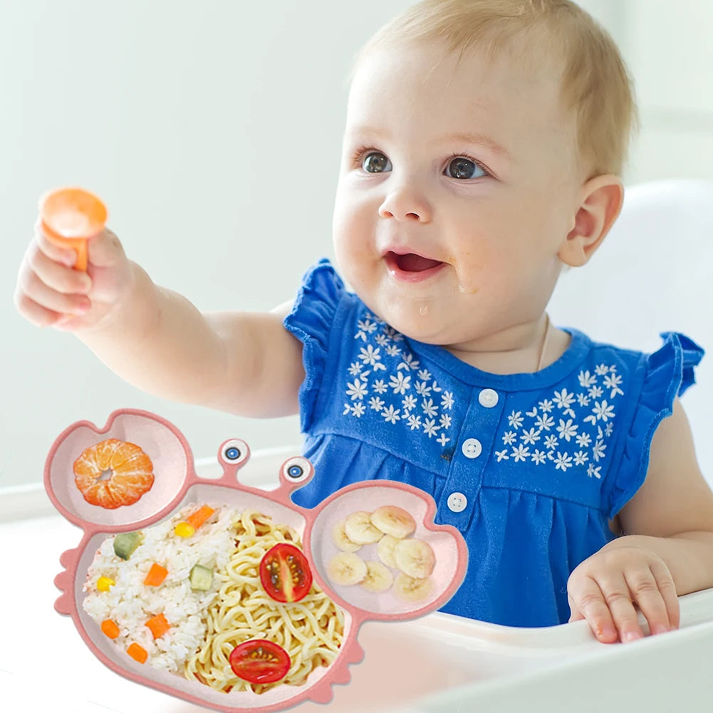 Baby Bowls Plates Spoons Silicone Suction Feeding Food Tableware BPA Free Non-Slip Baby Dishes Crab Food Feeding Bowl for Kids