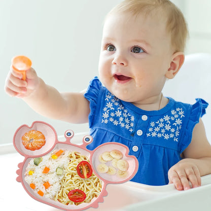 Baby Bowls Plates Spoons Silicone Suction Feeding Food Tableware BPA Free Non-Slip Baby Dishes Crab Food Feeding Bowl for Kids