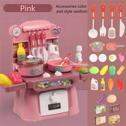Pretend Play Kitchen Set With Sounds, Lights, Cooking Stove, Sink, And Play Food - Mini Toy Kitchen