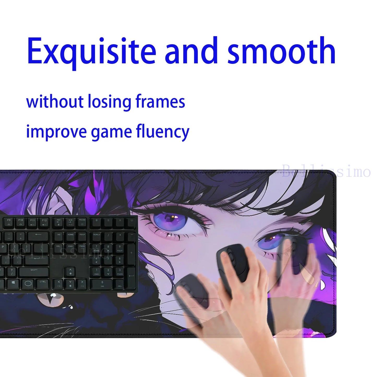 Black Cat and Girl Fast Keyboard pad lock-edge Extended teclado mousepad kawaii Purple Office desktop protection mouse pad XXL