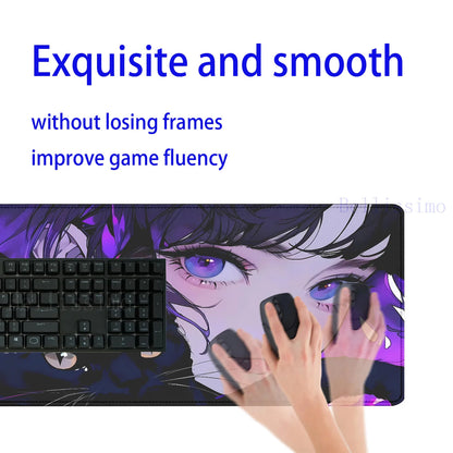 Black Cat and Girl Fast Keyboard pad lock-edge Extended teclado mousepad kawaii Purple Office desktop protection mouse pad XXL