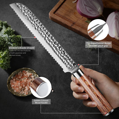 Bread Knife Damascus Forged Steel Pro Grade Bread Slicing Knife 8-Inch Serrated Edge Cake Knife, Bread Cutter for Crusty Bread