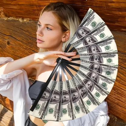 Unique Folding Fan with Dollar Print, Highly Personalised Handheld Fan. Suitable for Parties, Weddings, Club Events