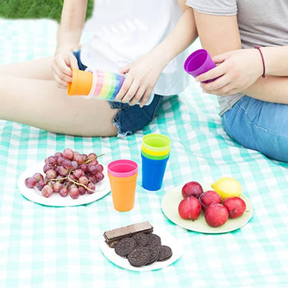 7pcs Rainbow Plastic Cups Set Reusable Water Mug Picnic Travel Trendy Funny Portable Rainbow Suit Cup Party Kids Drink Cup
