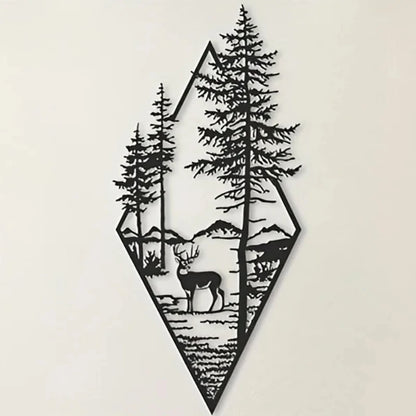 HelloYoung Landscape Wall Art, Deer & Scene Metal Wall Art Ornaments Home Decor, Metal Wall Art, Home Decor Art Wall Ornaments