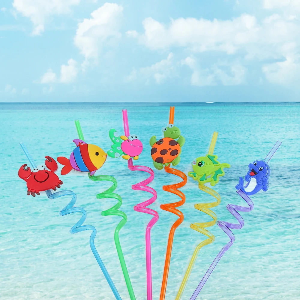 6-12  Animal Ocean Shaped Straws Party Party Gifts Reusable Children's Straws Party Party Supplies Provide Free Cleaning Brushes