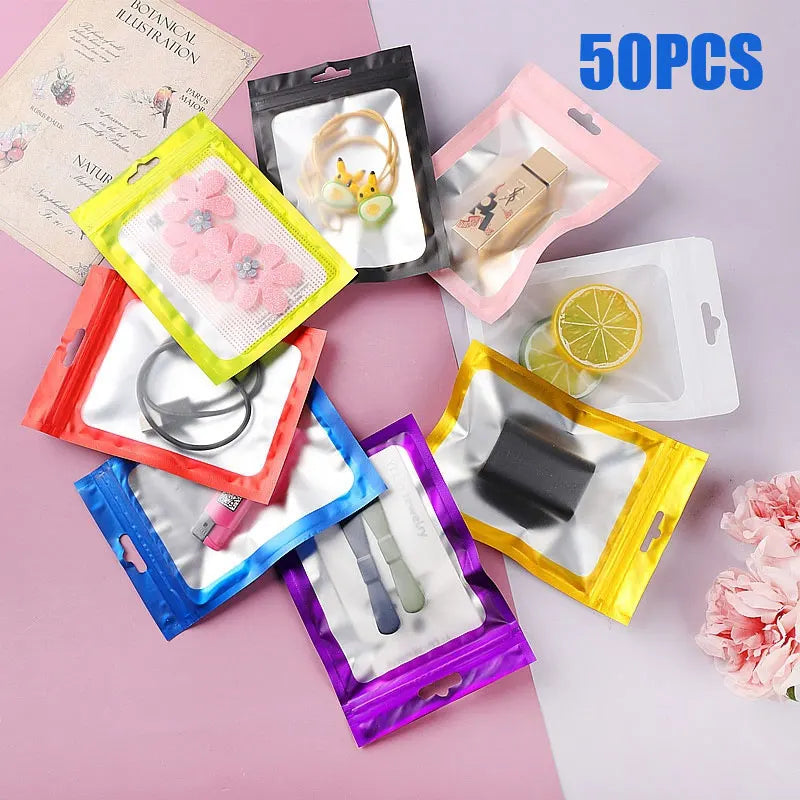 50Pcs Thicken Ziplock Bags Colorful Resealable Zipper Bags Pouch Jewelry Display Electronics Accessories Packaging Storage Bags