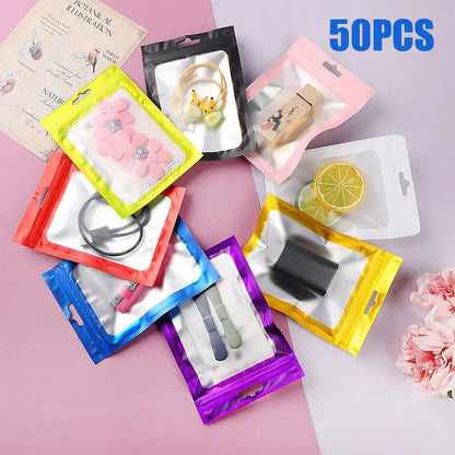 50Pcs Thicken Ziplock Bags Colorful Resealable Zipper Bags Pouch Jewelry Display Electronics Accessories Packaging Storage Bags