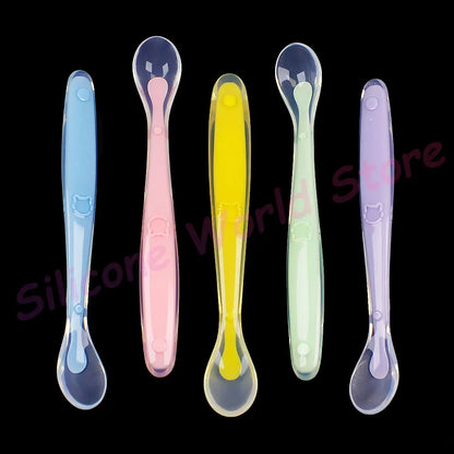 Silicone World Baby Complementary Food Silicone Spoon Training Spoon Soft Spoon Children's Feeding Tableware With Storage Box