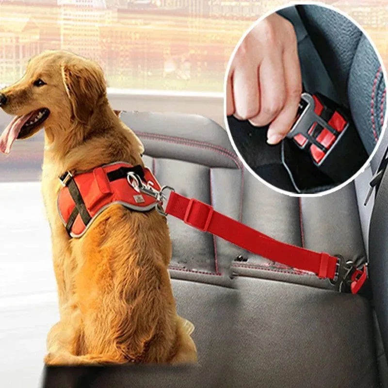 Retractable Pet Car Seat Belt - Securing the Dog During Travel - Adjustable Harness and Belt - Essential Car Travel Supplies