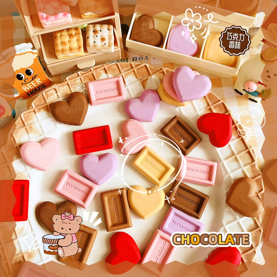 Kawaii stationery items School teacher gift Office Supplies classroom back to school chocolate Rubber Erasers cute things