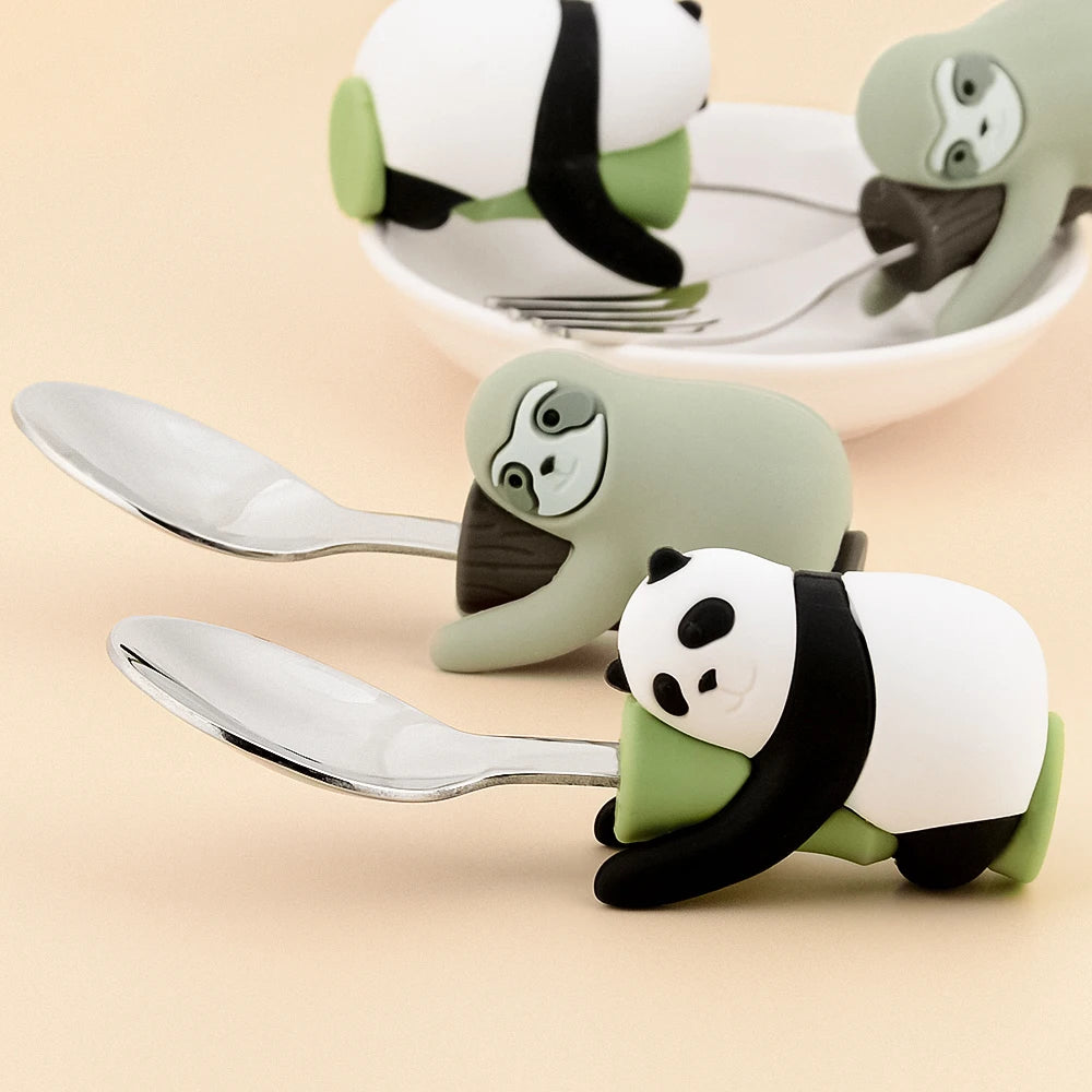 Lofca Baby Silicone Spoons Panda Silicone Fork Sloth Feeding Food Learn To Eat Children's Tableware BPA Free Food Feeding