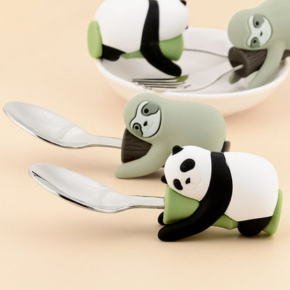 Lofca Baby Silicone Spoons Panda Silicone Fork Sloth Feeding Food Learn To Eat Children's Tableware BPA Free Food Feeding