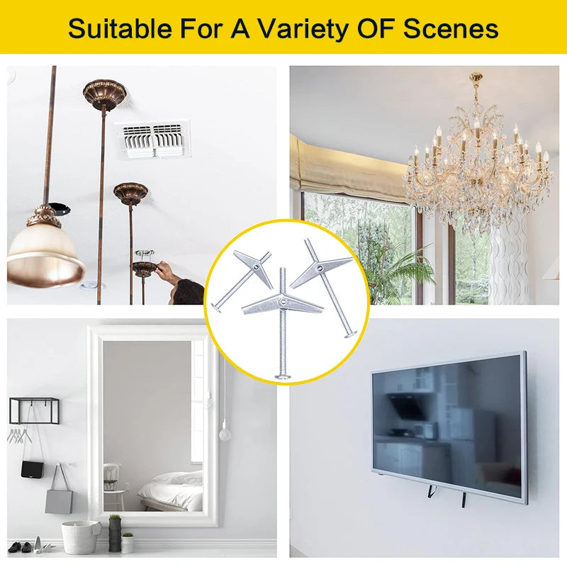 Heavy Duty Hollow Wall Anchors for Drywall Ceiling, Toggle Bolts and Wing Nut Kit, 3 Sizes Butterfly Anchors (1/8,3/16,1/4in)