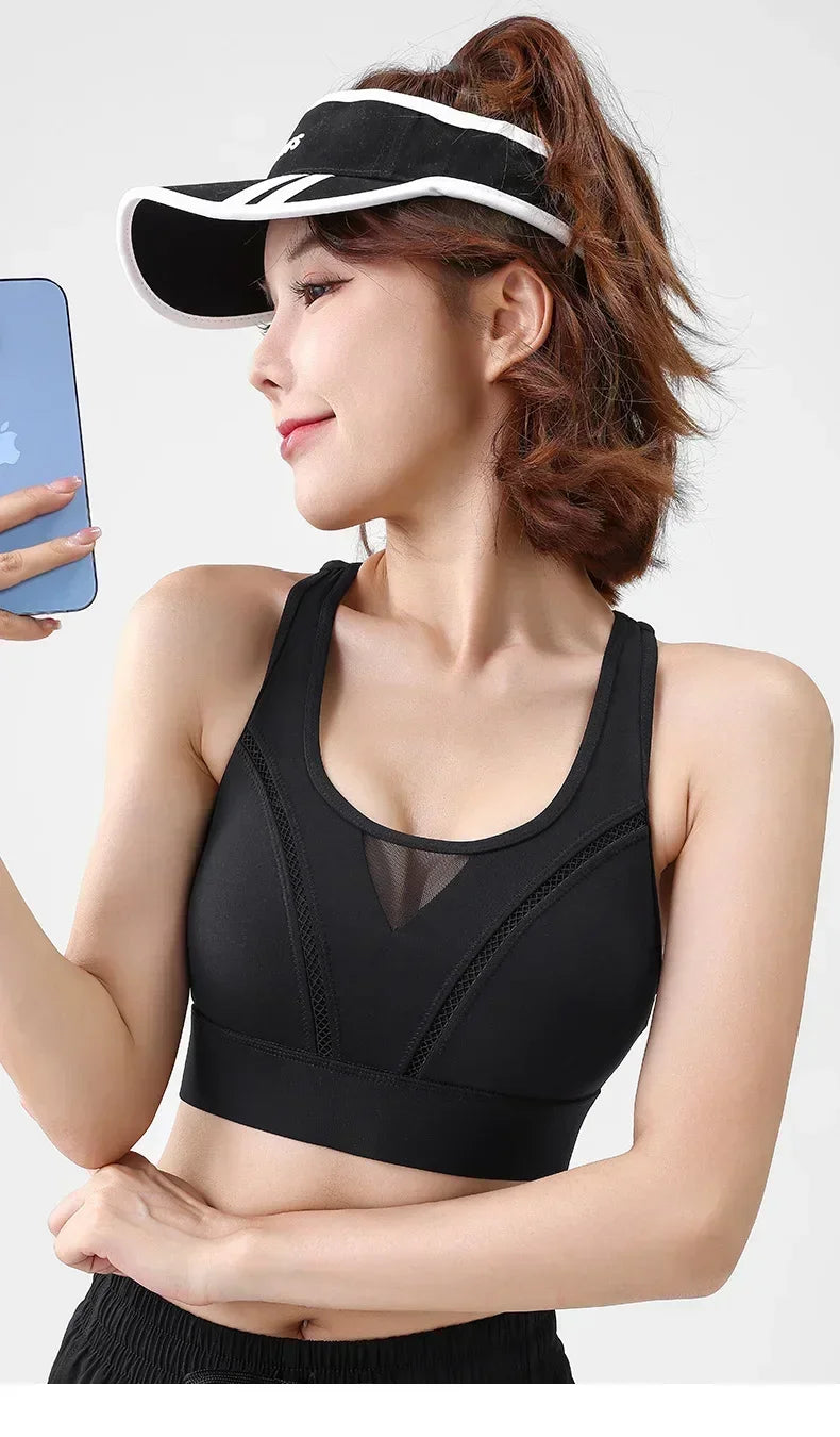 Sports bra for women, shock-absorbing high-strength running, zipper yoga suit, vest, bra, fitness fixed cup, summer